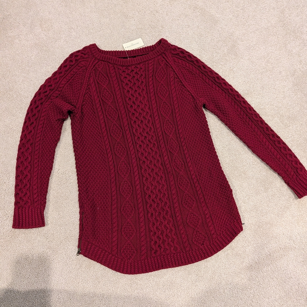 L.L. Bean Signature Women's Cable Knit Sweater - Rich Burgundy